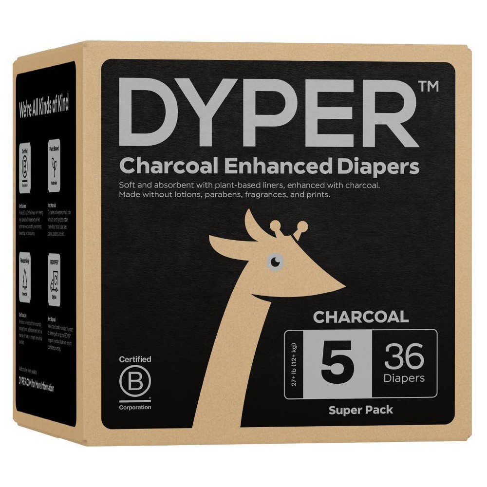 Photos - Nappies DYPER Charcoal Enhanced Diapers - Size 5 - 36ct