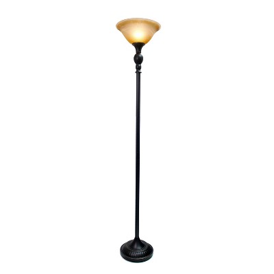Restoration Bronze Adjustable Torchiere Floor Lamp with Marbleized Glass Shade