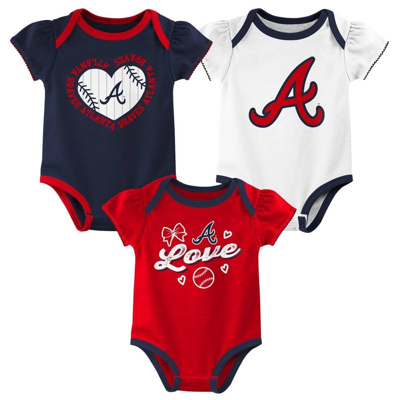 MLB Atlanta Braves Infant Girls&#39; 3pk Bodysuit, 1 of 5