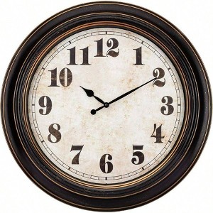 Traditional Large Wall Clock - 23 - Inch Vintage Distressed Dial, Metal Hands, Glass Lens, Quartz Accuracy, Black - Brown - 1 of 4
