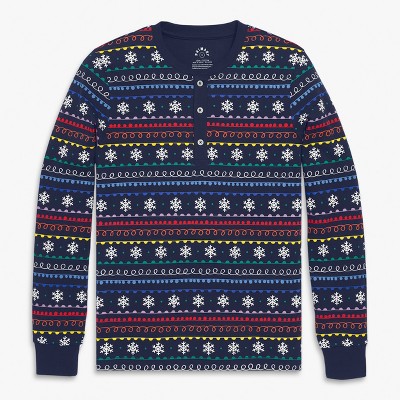 Primary Adult Organic Henley Pj Top In Holiday Prints