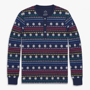 Primary Adult Organic Henley Pj Top In Holiday Prints - 1 of 1