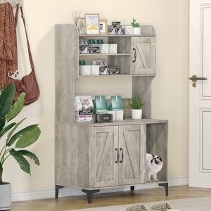 Cat Litter Box Enclosure - Large Hidden Wooden Litter Cabinet with Storage Shelves - 1 of 4