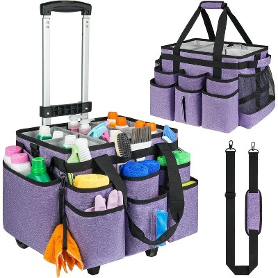Large Rolling Cleaning Caddy Bag with Detachable Trolley, Cleaning Cart on Wheels with Shoulder Strap for Cleaning Supplies
