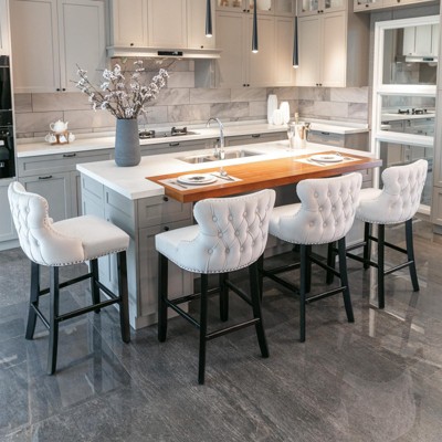 INFURNIC Counter and Bar Stools Velvet Wing Back Barstools with Tufted Upholstery and Cushioned Seat for Kitchen, Beige, 22"*19"*37"
