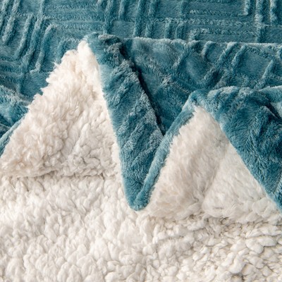 Full Blue Surf Velvet Plush Fleece Sherpa Reversible Blanket