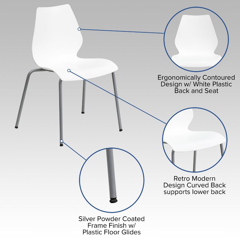 Flash Furniture HERCULES Series 770 lb. Capacity White Stack Chair with Lumbar Support and Silver Frame, 4 of 15