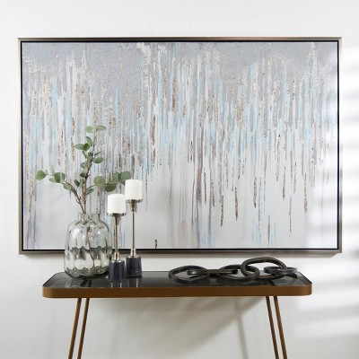 Olivia & May Canvas Abstract Melting Framed Wall Art with Gold Foil: Contemporary Vertical Decor