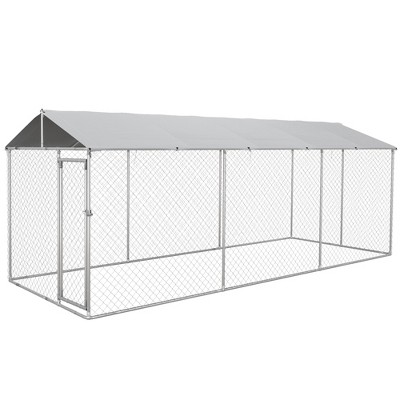 Large Silver Galvanized Steel Outdoor Dog Kennel with Roof