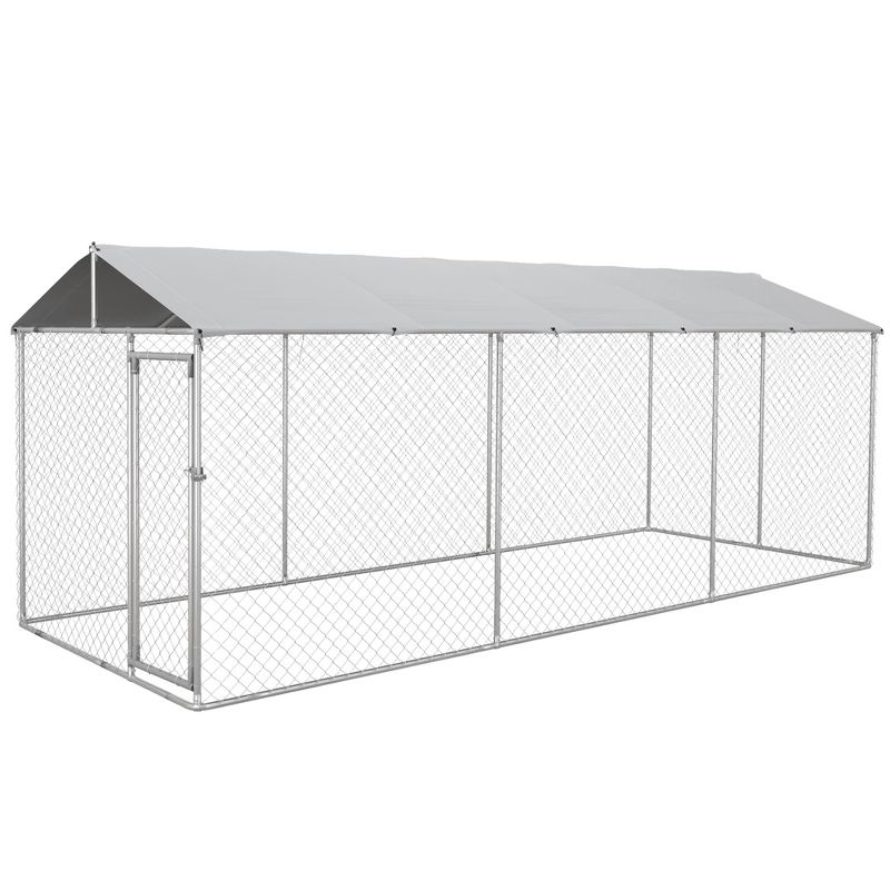 PawHut Dog Kennel, Outdoor Dog Run with Waterproof, UV Resistant Roof for Large-Sized Dogs, Silver, 4 of 7