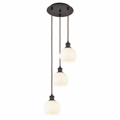 White Venetian - 3 Light Cord Hung Multi Pendant In Modern Style-12.25 Inches Tall and 12.5 Inches Wide