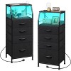 GALAXHERO Night Stand Set of 2 with Charging Station Nightstand with LED Light and 4 Storage Drawers Bedside Tables Wood Shelf Metal Frame 31.9" Tall - 2 of 2