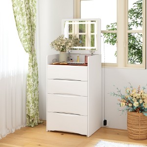 Famapy White Vanity with LED - Lit Mirror,Drawers & Movable Stool,3 - Light ModesNightstand, Computer & Study Desk - 1 of 4