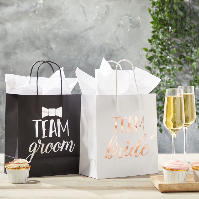 Juvale 20 Pack Bride and Groom Gift Bags for Wedding, Groomsmen, Bridesmaid, Reads Team Bride and Team Groom, 8 x 4 x 9 In, 4 of 9