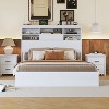 CAVINAS Queen Size Vintage Wood Platform Bed Frame with Storage Headboard & Charging Station,No Box Spring Needed - 3 of 4