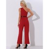 Allegra K Women's One-Shoulder Dressy Sleeveless Belt Wide Leg Rompers - 3 of 4