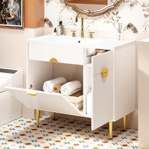 YOOCOZZ 36" Bathroom Vanity with Resin Basin Sink,Soft-Closing Door and Drop-Down-White - 1 of 4