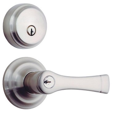 Brinks Push Pull Rotate Harper Satin Nickel Entry Lever and Deadbolt Set KW1 1.75 in.