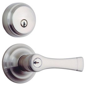 Brinks Push Pull Rotate Harper Satin Nickel Entry Lever and Deadbolt Set KW1 1.75 in. - 1 of 1