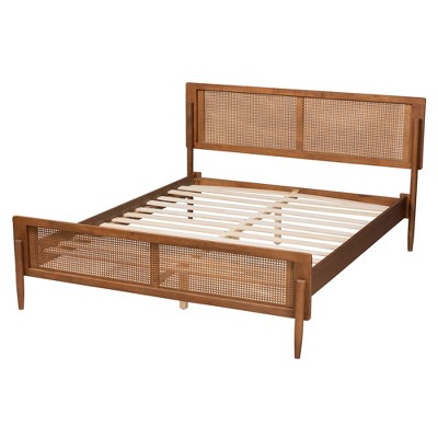 Mid-Century Modern Ash Walnut Queen Wood Platform Bed
