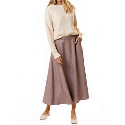 Women's Wool Flared Midi Skirt - lalavon