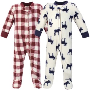 Little Treasure Baby Boy Fleece Zipper Sleep and Play 2pk, Moose - 1 of 1