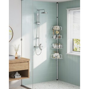 4-Tier Corner Shower Caddy Tension Pole, Rust-Resistant Adjustable Shower Organizer Shelf, No Drilling Needed, 31.5 to 127.2 Inches - 1 of 4