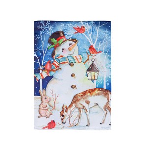 Evergreen Garden Flag Sweet Snowman and Friends Suede Double Sided Indoor Outdoor Decor 18" x 12.5" - 1 of 2