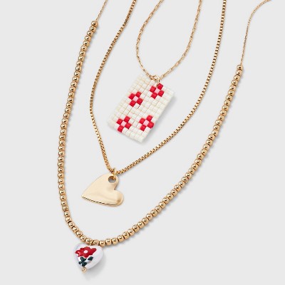 Flower and Heart Multi-Strand Necklace - Universal Thread™ Gold