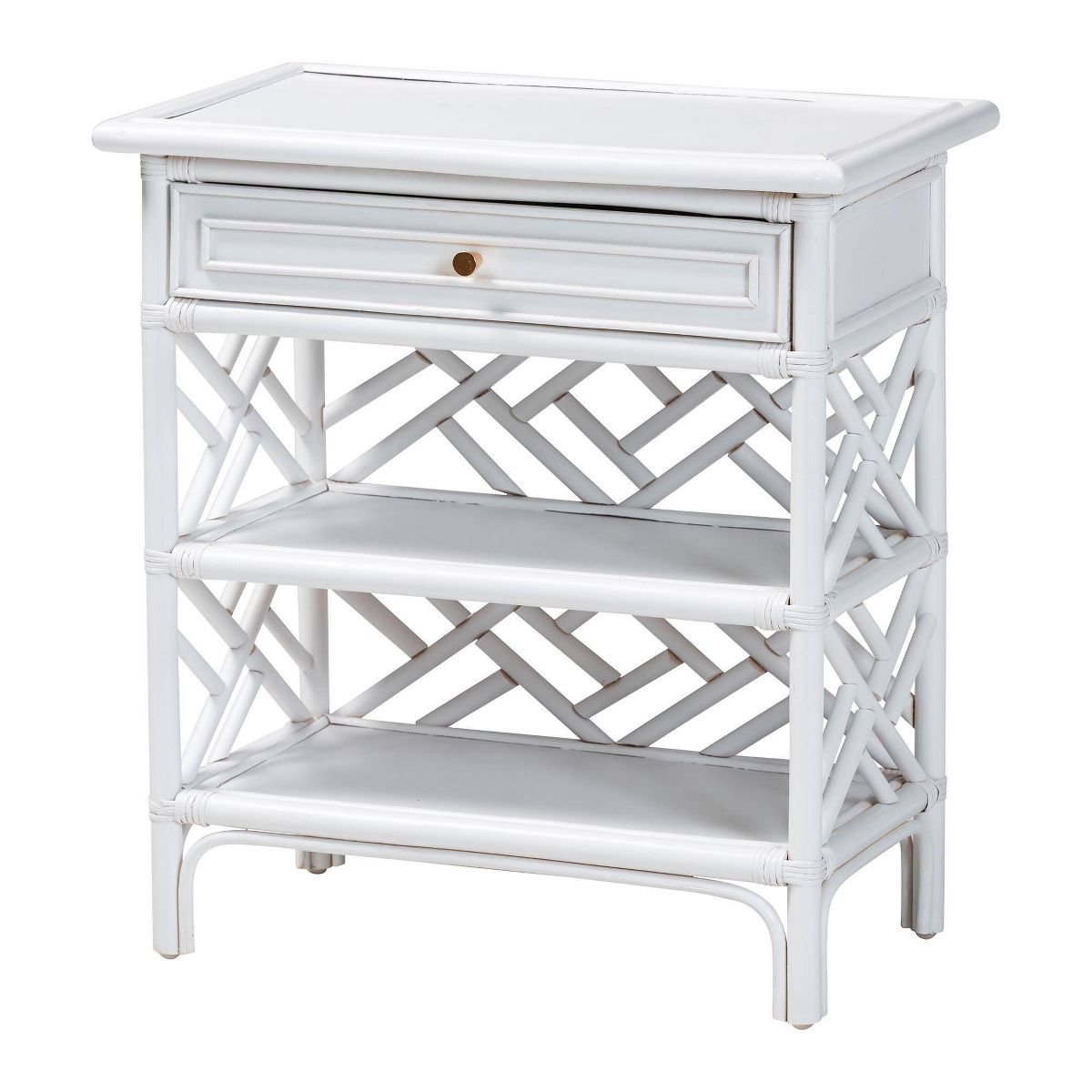 bali & pari Tiaret Natural Rattan Nightstand with Drawer and Shelves White