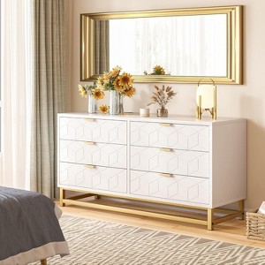 6 Drawer Dresser with Wide Storage, Wood Dressers & chests of Drawers with Metal Legs, Modern Dresser Chest Organizer for Bedroom, Living Room - 1 of 4