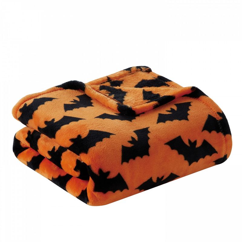 Kate Aurora Living Halloween Spooky Bats Rustic Orange & Black Ultra Soft & Plush Throw Blankets, 2 of 4