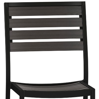 Gray Faux Teak and Aluminum Outdoor Patio Chairs, Set of 2