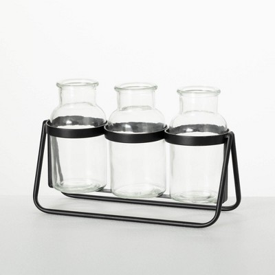 Sullivans 9.25" Bottle Vase Trio On Metal Base, Glass