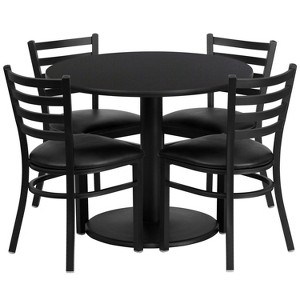 Emma and Oliver 36RD Black Table Set-RD Base & 4 Ladder Back Chairs,Black Seat - 1 of 2