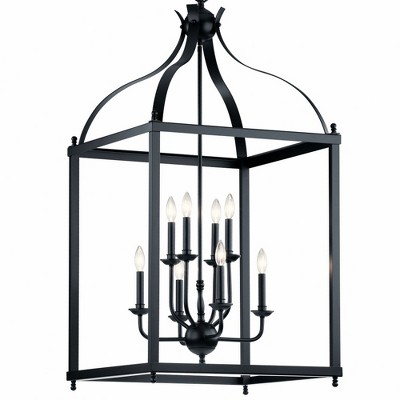 Black 48" Cage Outdoor Pendant Light with 8 Bulbs
