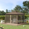 Outsunny 12' x 10' Patio Gazebo Outdoor Canopy Shelter with 2 Tie Roof and Mesh Netting Sidewalls for Garden, Lawn, Backyard and Deck, Brown - image 3 of 4