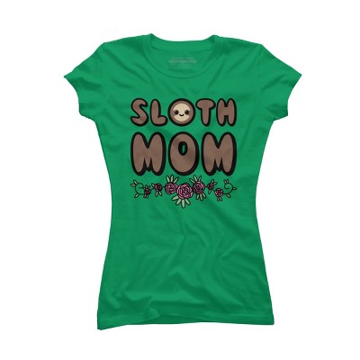 Junior's Design By Humans Sloth Mom Flowers By SlothgirlArt T-Shirt