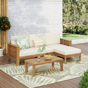 Christopher Knight Home Nolan Outdoor Shutter-styled Paneling Acacia Wood Seating Set with Cushions - 1 of 4