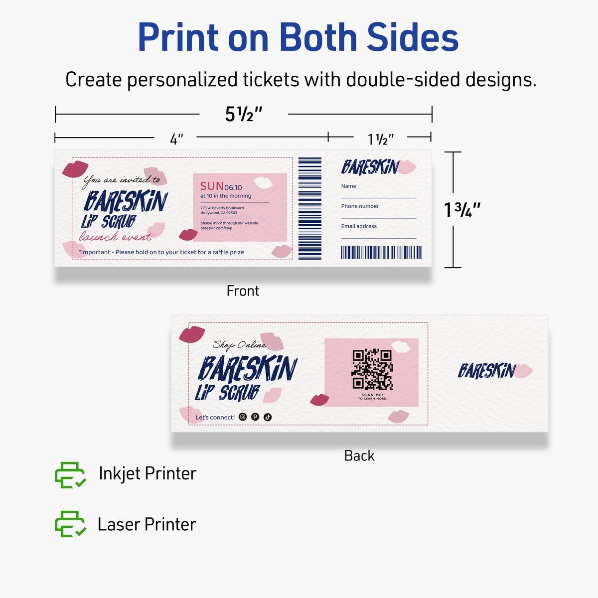Avery Matte White Tickets, 1-3/4" x 5-1/2" Rectangle - thumbnail 6