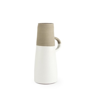 HomeRoots 14" White and Natural Ceramic Decorative Jug