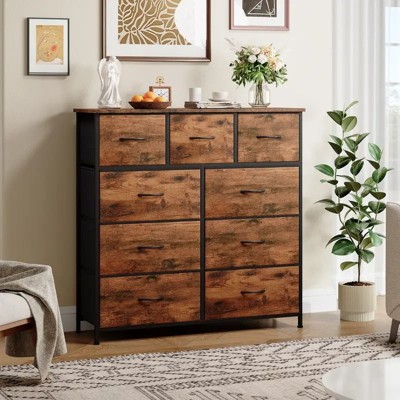 ORRD 9-Drawer Fabric Dresser with Metal Frame and Wood Top, Storage Tower for Bedroom, Closet, Living Room, Office, Entryway