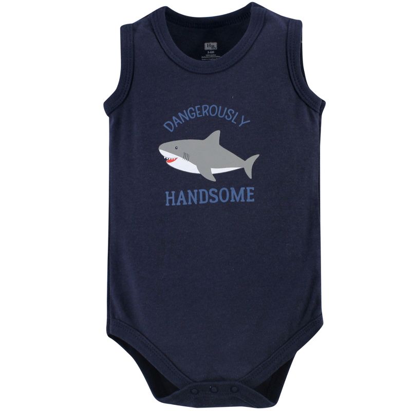 Hudson Baby Infant Boy Cotton Sleeveless Bodysuits 5pk, Shark, 3 of 6