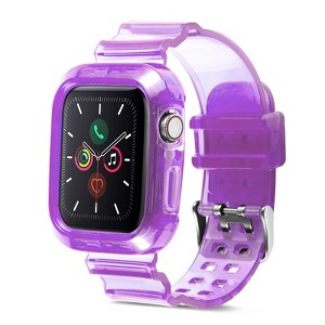 Insten Clear Watch Band with Bumper Case For Apple Watch 44mm 42mm Series SE 6 5 4 3 2 1, Replacement Soft TPU Strap - 1 of 4