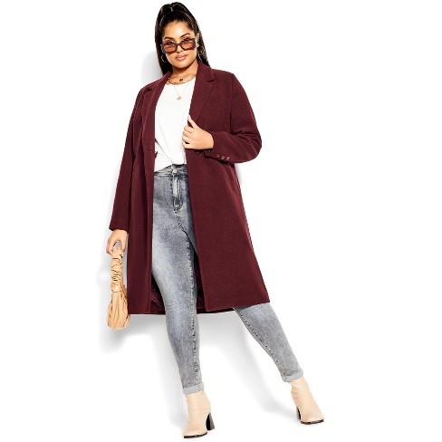 CITY CHIC Women s Plus Size Effortless Chic Coat oxblood 12 Plus