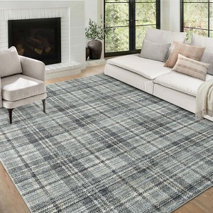 Modern Rug Washable Rug Buffola Plaid Rug for Living Room, Neutral Rug Non Slip, Low Pile Thin Rug, Distressed Soft Rug, Indoor Foldable Printed Rug - 1 of 4