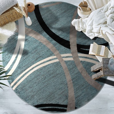 Blue and Gray Abstract Round Synthetic Area Rug