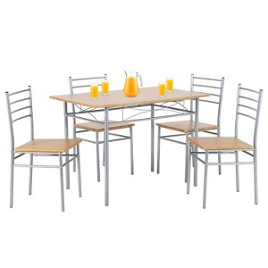 FDW 5 Piece Dining Table Set Ideal for Dining Rooms and Kitchens, Brown - 1 of 4