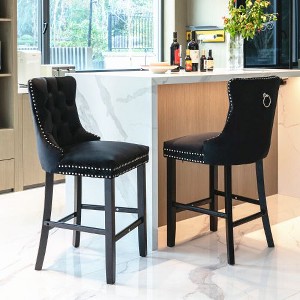 CAVINAS Mid-Century Barstools with Button Tufted and Chrome Nailhead Trim, Velvet Upholstered Dining Chair, Leisure Bar Chairs, Bar Stools, Set of 2 - 1 of 4