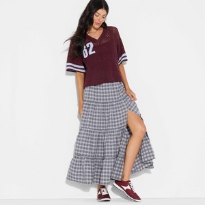 Women's Tiered Maxi A-Line Skirt - Wild Fable™ Gray Plaid - 1 of 3